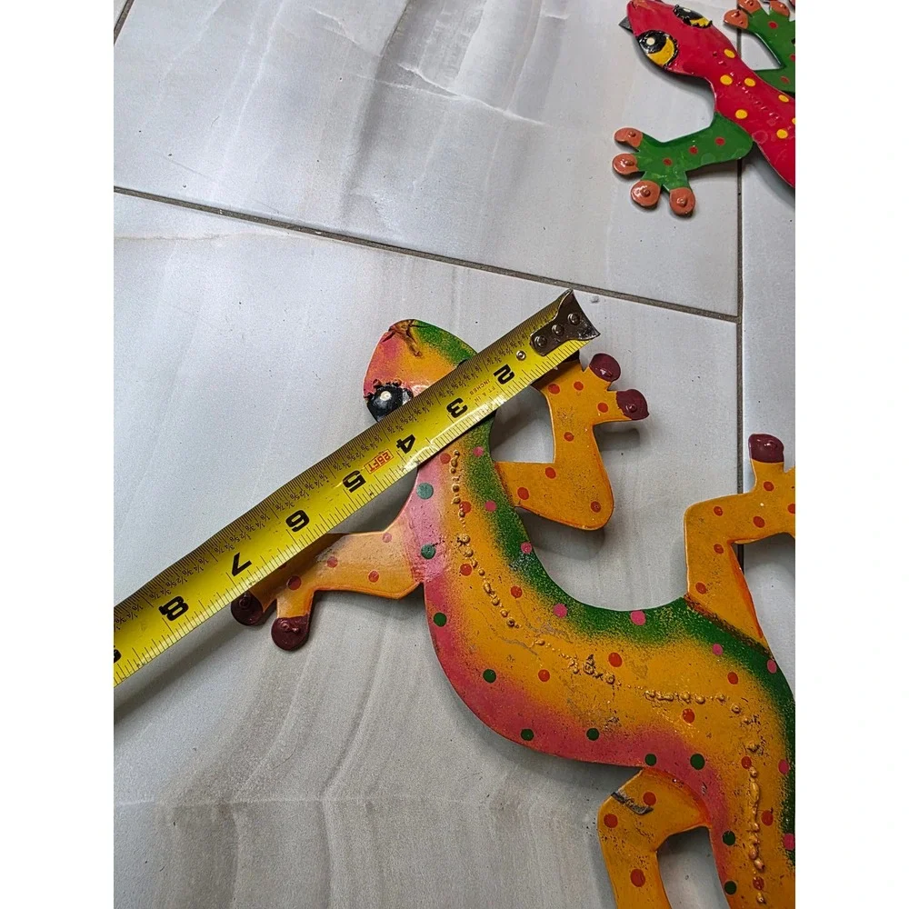 Set of 3 Colorful Metal Gecko Wall Art Hand Painted Lizard Garden Decor 13‎ Inch